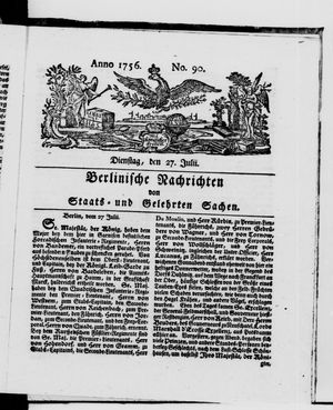 Berlinische Nachrichten von Staats- und gelehrten Sachen vom 27.07.1756