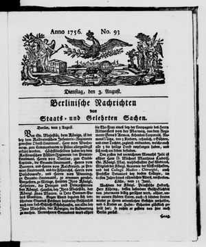 Berlinische Nachrichten von Staats- und gelehrten Sachen vom 03.08.1756
