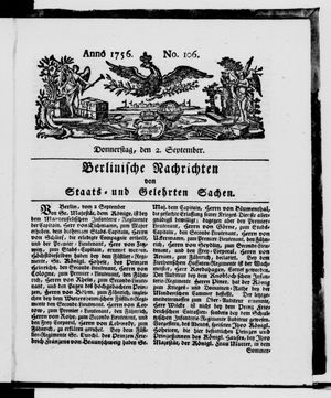 Berlinische Nachrichten von Staats- und gelehrten Sachen vom 02.09.1756
