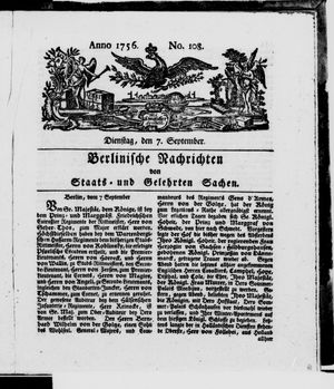 Berlinische Nachrichten von Staats- und gelehrten Sachen vom 07.09.1756