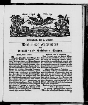 Berlinische Nachrichten von Staats- und gelehrten Sachen vom 02.10.1756