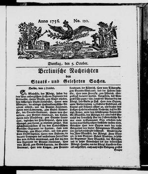 Berlinische Nachrichten von Staats- und gelehrten Sachen vom 05.10.1756