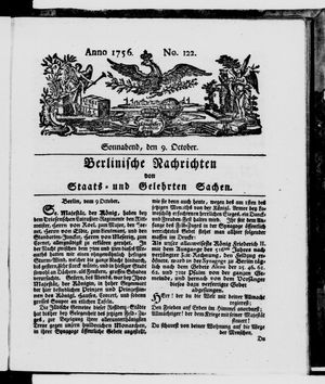 Berlinische Nachrichten von Staats- und gelehrten Sachen vom 09.10.1756