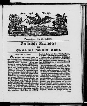 Berlinische Nachrichten von Staats- und gelehrten Sachen vom 28.10.1756