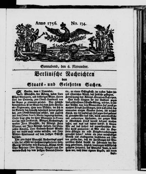 Berlinische Nachrichten von Staats- und gelehrten Sachen vom 06.11.1756