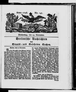 Berlinische Nachrichten von Staats- und gelehrten Sachen on Nov 25, 1756