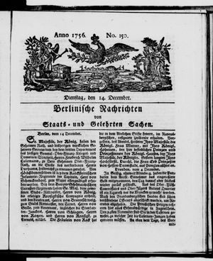 Berlinische Nachrichten von Staats- und gelehrten Sachen vom 14.12.1756