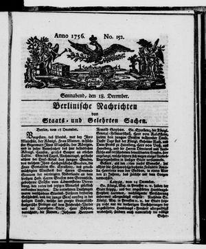 Berlinische Nachrichten von Staats- und gelehrten Sachen vom 18.12.1756