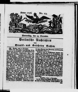 Berlinische Nachrichten von Staats- und gelehrten Sachen vom 23.12.1756