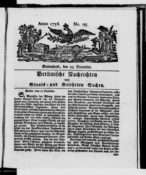 Berlinische Nachrichten von Staats- und gelehrten Sachen vom 25.12.1756