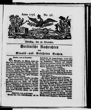 Berlinische Nachrichten von Staats- und gelehrten Sachen vom 28.12.1756