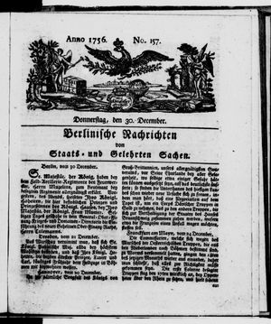 Berlinische Nachrichten von Staats- und gelehrten Sachen vom 30.12.1756