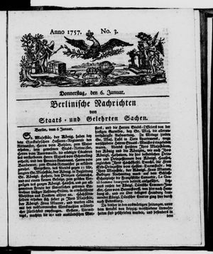 Berlinische Nachrichten von Staats- und gelehrten Sachen vom 06.01.1757