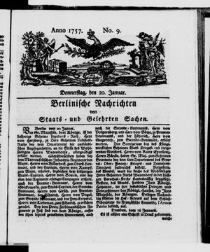 Berlinische Nachrichten von Staats- und gelehrten Sachen vom 20.01.1757