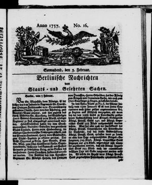 Berlinische Nachrichten von Staats- und gelehrten Sachen vom 05.02.1757