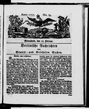 Berlinische Nachrichten von Staats- und gelehrten Sachen vom 12.02.1757