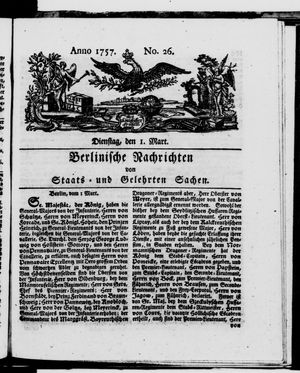 Berlinische Nachrichten von Staats- und gelehrten Sachen vom 01.03.1757