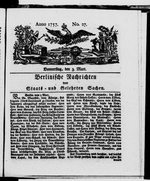 Berlinische Nachrichten von Staats- und gelehrten Sachen vom 03.03.1757