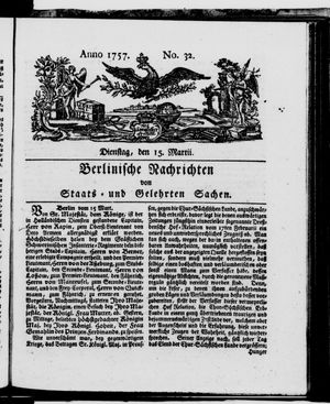 Berlinische Nachrichten von Staats- und gelehrten Sachen vom 15.03.1757