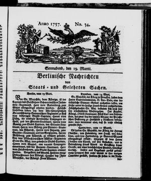 Berlinische Nachrichten von Staats- und gelehrten Sachen vom 19.03.1757