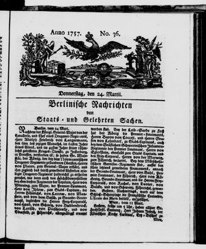 Berlinische Nachrichten von Staats- und gelehrten Sachen vom 24.03.1757