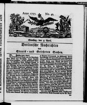 Berlinische Nachrichten von Staats- und gelehrten Sachen vom 05.04.1757