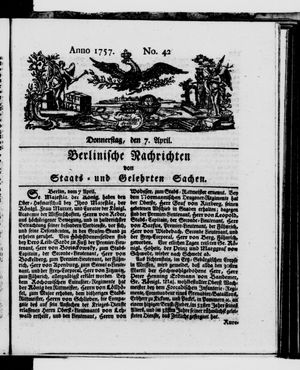 Berlinische Nachrichten von Staats- und gelehrten Sachen vom 07.04.1757