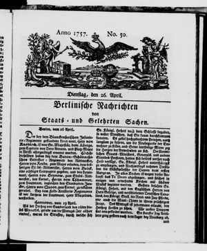 Berlinische Nachrichten von Staats- und gelehrten Sachen vom 26.04.1757