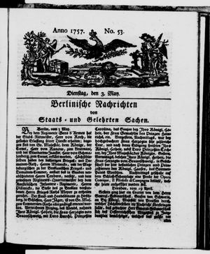 Berlinische Nachrichten von Staats- und gelehrten Sachen vom 03.05.1757