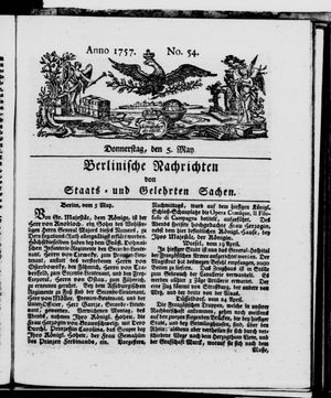 Berlinische Nachrichten von Staats- und gelehrten Sachen vom 05.05.1757