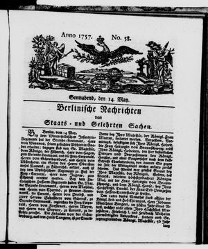 Berlinische Nachrichten von Staats- und gelehrten Sachen vom 14.05.1757