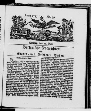 Berlinische Nachrichten von Staats- und gelehrten Sachen vom 17.05.1757