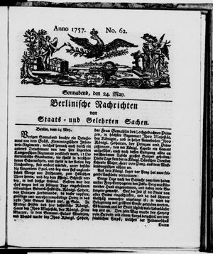 Berlinische Nachrichten von Staats- und gelehrten Sachen vom 24.05.1757