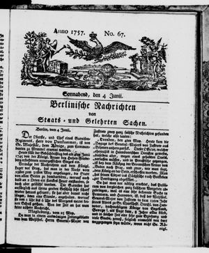 Berlinische Nachrichten von Staats- und gelehrten Sachen vom 04.06.1757