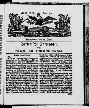 Berlinische Nachrichten von Staats- und gelehrten Sachen vom 11.06.1757