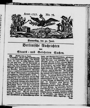 Berlinische Nachrichten von Staats- und gelehrten Sachen vom 30.06.1757
