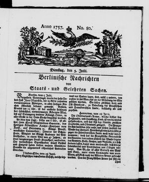 Berlinische Nachrichten von Staats- und gelehrten Sachen on Jul 5, 1757