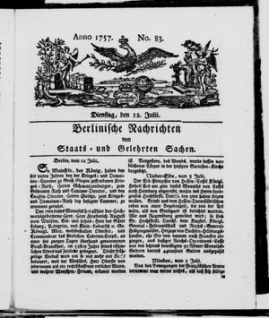 Berlinische Nachrichten von Staats- und gelehrten Sachen vom 12.07.1757
