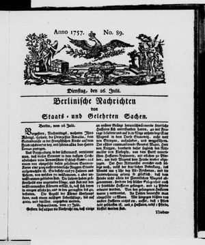 Berlinische Nachrichten von Staats- und gelehrten Sachen vom 26.07.1757
