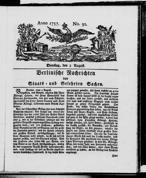 Berlinische Nachrichten von Staats- und gelehrten Sachen vom 02.08.1757