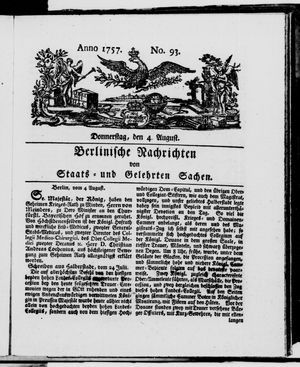 Berlinische Nachrichten von Staats- und gelehrten Sachen vom 04.08.1757