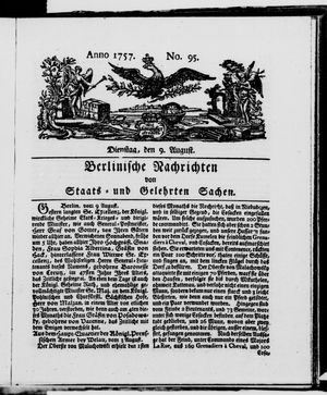 Berlinische Nachrichten von Staats- und gelehrten Sachen on Aug 9, 1757