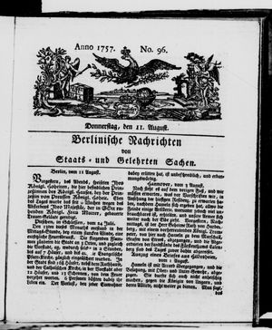 Berlinische Nachrichten von Staats- und gelehrten Sachen vom 11.08.1757