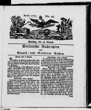 Berlinische Nachrichten von Staats- und gelehrten Sachen vom 16.08.1757