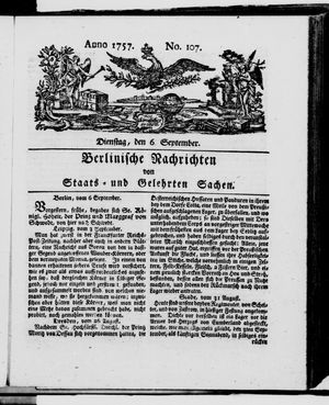 Berlinische Nachrichten von Staats- und gelehrten Sachen vom 06.09.1757