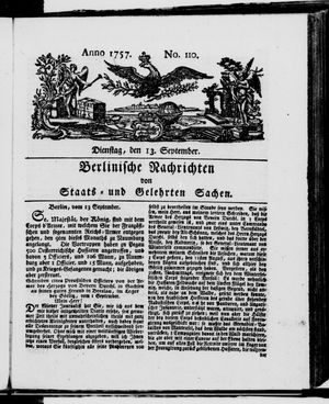 Berlinische Nachrichten von Staats- und gelehrten Sachen vom 13.09.1757