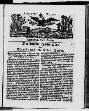 Berlinische Nachrichten von Staats- und gelehrten Sachen vom 06.10.1757