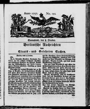 Berlinische Nachrichten von Staats- und gelehrten Sachen vom 08.10.1757