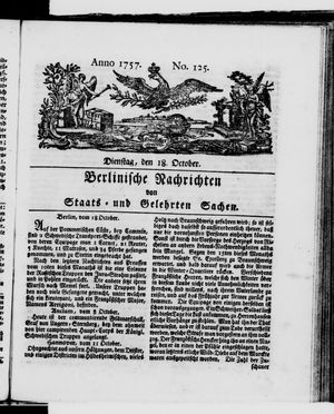 Berlinische Nachrichten von Staats- und gelehrten Sachen on Oct 18, 1757