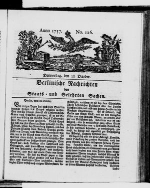 Berlinische Nachrichten von Staats- und gelehrten Sachen vom 20.10.1757